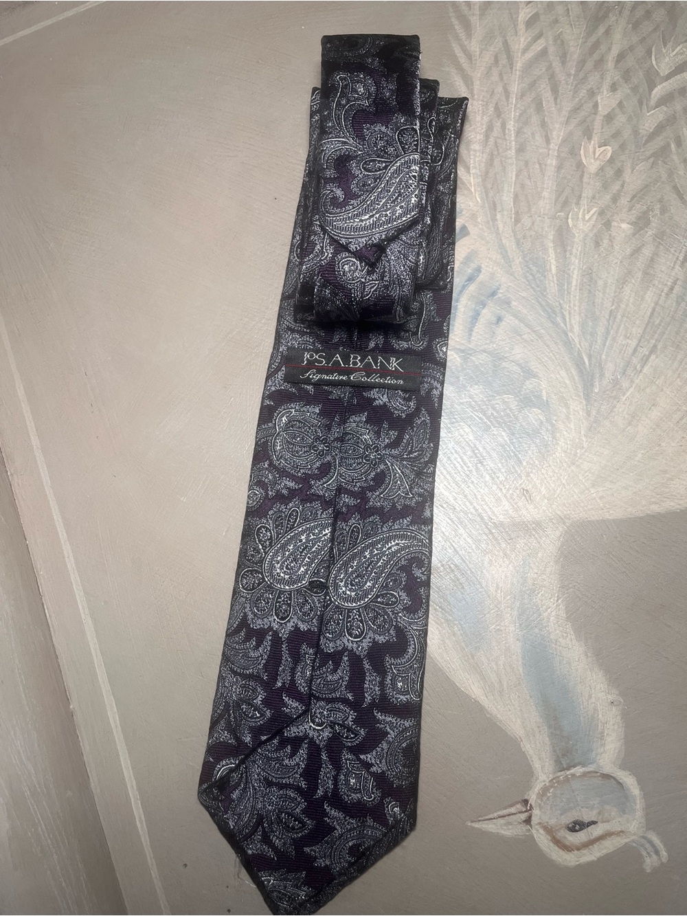Jos. A. Bank Signature Collection Purple Paisley Silk Tie with Silver Accents